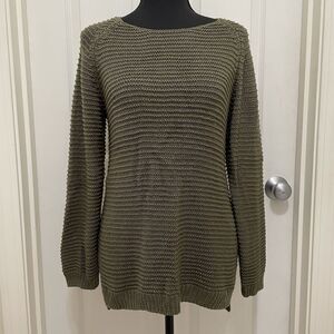 H&M Knit Sweater‎ Olive Green Pullover Boho Women's Size Small Loose Knit Back